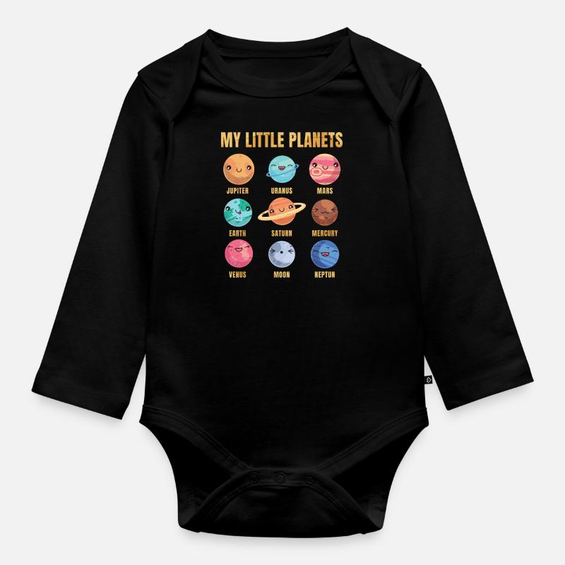 Solar System - Cute Planets - Planet - Galaxy - Baby Bio-Langarm-Body - Schwarz