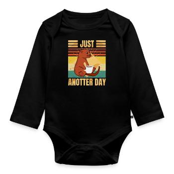 Funny Otter – Just Anotter Day - Retro Coffee - Baby Bio-Langarm-Body - Schwarz - Vorne