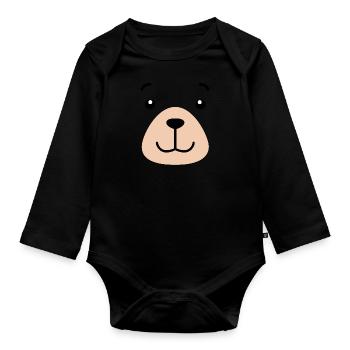 Bear Face - Organic Longsleeve Baby Bodysuit - black - Front