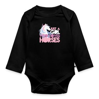 Just A Girl Who Loves Horses - Baby Bio-Langarm-Body - Schwarz - Vorne