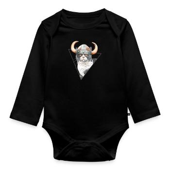 Viking Kitty Cat - Organic Longsleeve Baby Bodysuit - black - Front