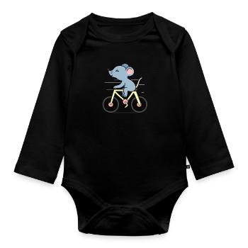 Maus auf einem Fahrrad - Baby Bio-Langarm-Body - Schwarz - Vorne
