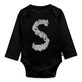 Buchstabe S Geschenk Name - Baby Bio-Langarm-Body - Schwarz - Vorne