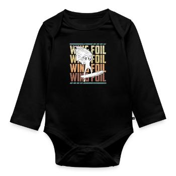 Wing Foil Wing Surf Saying Logo Lettering - Organic Longsleeve Baby Bodysuit - black - Front