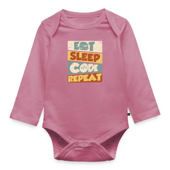Programmierer Entwickler IT Spruch Eat Sleep Code - Baby Bio-Langarm-Body - Mauve - Vorne