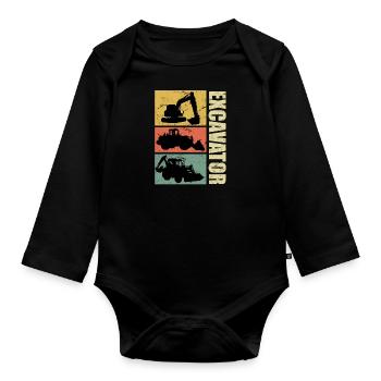 Road builder excavator driver excavator Retro Vintage - Organic Longsleeve Baby Bodysuit - black - Front