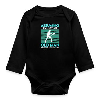 Tennis Pensioner Gift Tennis Racket Tennis Game - Organic Longsleeve Baby Bodysuit - black - Front