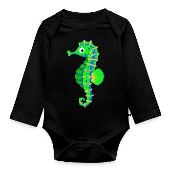 Colorful seahorse Sea creatures Sea creature reef - Organic Longsleeve Baby Bodysuit - black - Front