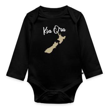 Kia Ora - Neuseeland Karte anzeigen - Baby Bio-Langarm-Body - Schwarz - Vorne