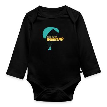 Gleitschirmflieger Spruch This is my Weekend - Baby Bio-Langarm-Body - Schwarz - Vorne
