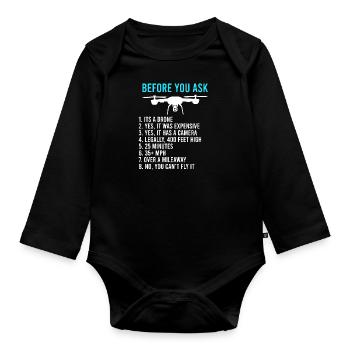 Before you ask drone information FPV pilots - Organic Longsleeve Baby Bodysuit - black - Front