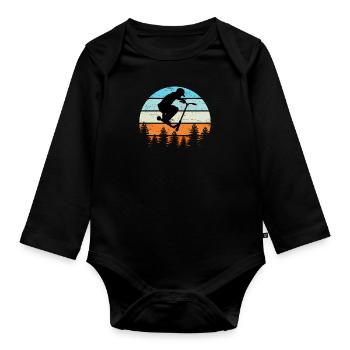 Vintage Skater Scooter Geschenk Roller Tretroller - Baby Bio-Langarm-Body - Schwarz - Vorne