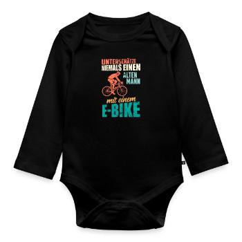 E-Bike Spruch alter Mann Geschenk Geburtstag Witz - Baby Bio-Langarm-Body - Schwarz - Vorne