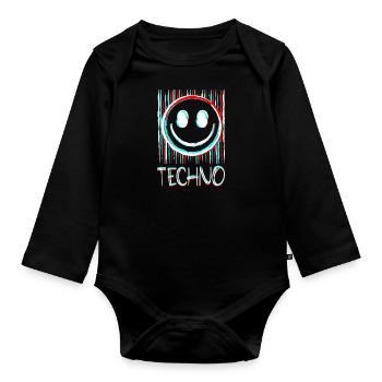 Techno Music Face Record DJ Smile EDM - Organic Longsleeve Baby Bodysuit - black - Front
