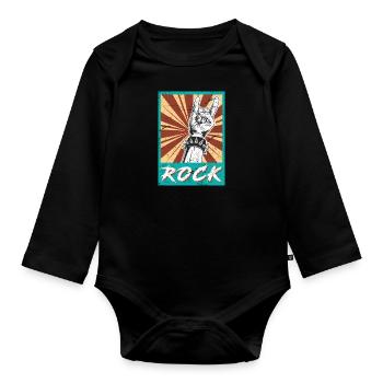 Rock à la main symbole rock rock rocker - Body Bébé bio manches longues - noir - Devant