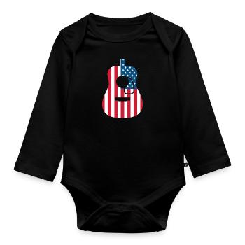 Musicien guitare guitare acoustique USA Drapeau Amérique - Body Bébé bio manches longues - noir - Devant