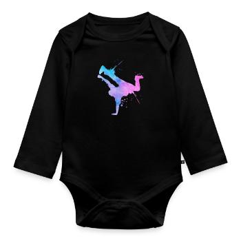 Street Art Breakdancer Moderne Abstrakte Kunst - Baby Bio-Langarm-Body - Schwarz - Vorne