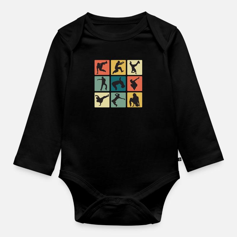 Vintage Breakdance Moves B-Boy Breakdancer - Baby Bio-Langarm-Body - Schwarz