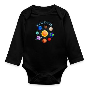 Planets Solar System Sun Earth Mars Astronaut - Organic Longsleeve Baby Bodysuit - black - Front
