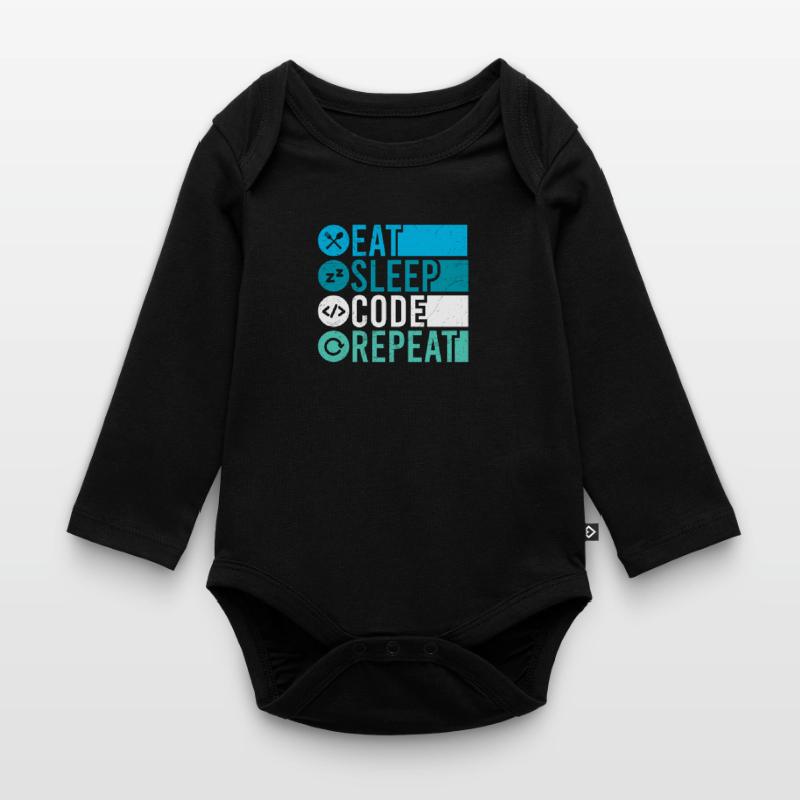 Eat Sleep Code Repeat Programmer Software Organic Longsleeve Baby Bodysuit