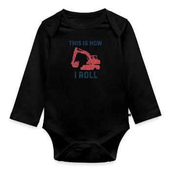 C’est comment je roule silhouette cadeau pelleteuse - Body Bébé bio manches longues - noir - Devant