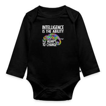 Funny Colorful Chameleon with Intelligence Saying - Organic Longsleeve Baby Bodysuit - black - Front