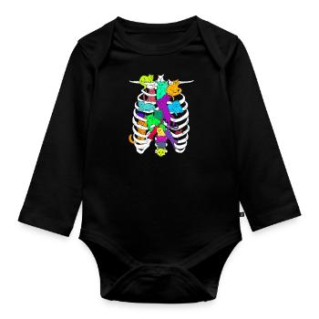 Skeletal chest with colorful cats - Organic Longsleeve Baby Bodysuit - black - Front
