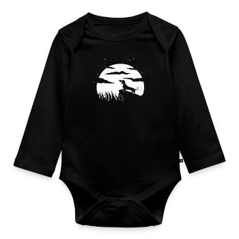 Teckel Nuit magique pleine lune Ciel étoilé - Body Bébé bio manches longues - noir - Devant