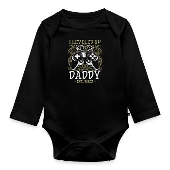 Gaming Father-to-Be Dad 2022 Leveld up - Organic Longsleeve Baby Bodysuit - black - Front