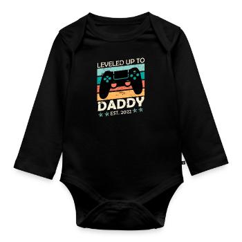 Leveld up to Daddy 2022 Papa 2022 devenir père - Body Bébé bio manches longues - noir - Devant
