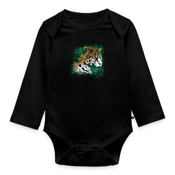 Leopard Rainforest Plants Nature Vegetation - Organic Longsleeve Baby Bodysuit - black - Front