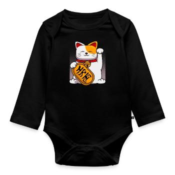 Japan Winkekatze Winken Katzen Katzenbesitzer - Baby Bio-Langarm-Body - Schwarz - Vorne