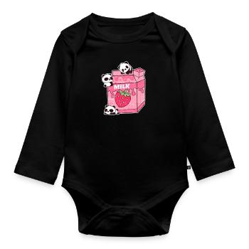 Anime Milch Shake Milkshake Panda Kawaii - Baby Bio-Langarm-Body - Schwarz - Vorne