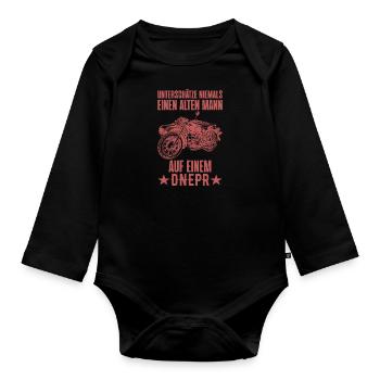 Unterschätze niemals Dnepr Beiwagen Motorrad - Baby Bio-Langarm-Body - Schwarz - Vorne
