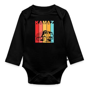 Kamaz Vintage Russian Truck USSR Driver - Organic Longsleeve Baby Bodysuit - black - Front