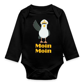 Moin Moin Möwen Kapitän - Baby Bio-Langarm-Body - Schwarz - Vorne