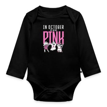 In october we wear pink Pink Ribbon Breast Cancer - Baby Bio-Langarm-Body - Schwarz - Vorne