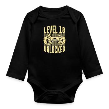 Level 18 unlocked 18 years birthday boy - Organic Longsleeve Baby Bodysuit - black - Front
