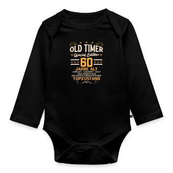 Oldtimer 60 Jahre 60. Geburtstag Geburtstagsfeier - Baby Bio-Langarm-Body - Schwarz - Vorne