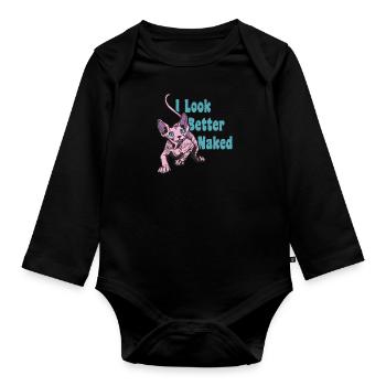 I look better naked Sphynx Katze Nacktkatze - Baby Bio-Langarm-Body - Schwarz - Vorne