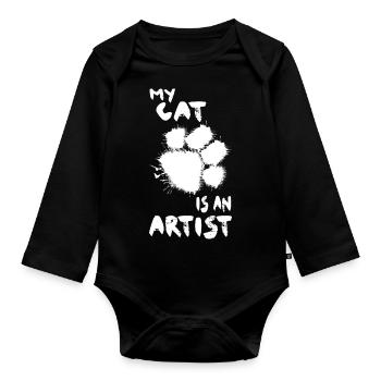 Chat Mignon Animal Art Patte Pattes Dicton - Body Bébé bio manches longues - noir - Devant