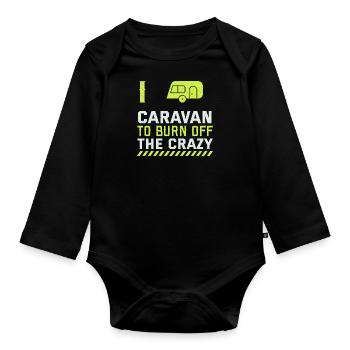 Je suis dans la caravane pour éviter les fous - Body Bébé bio manches longues - noir - Devant