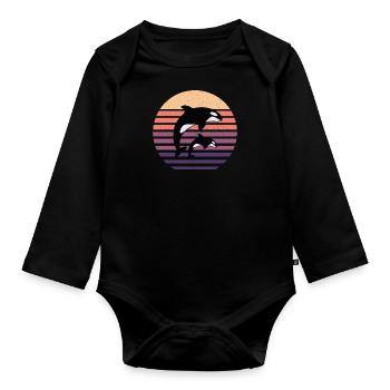 Orques vintage Baleines Épaulards Animaux - Body Bébé bio manches longues - noir - Devant