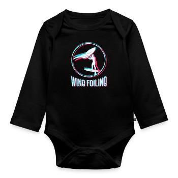 Wing Foiling Wing Surf Wing Foiler - Organic Longsleeve Baby Bodysuit - black - Front