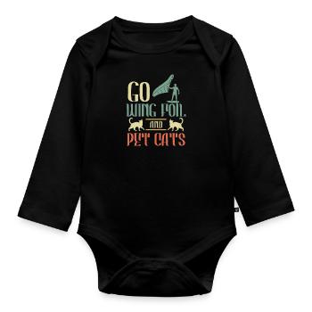 Wing Foil and pet Cats Wingsurf Wingfoil - Organic Longsleeve Baby Bodysuit - black - Front