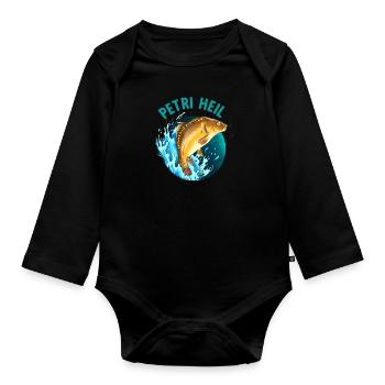 Petri Heil Pêche à la carpe Dicton - Body Bébé bio manches longues - noir - Devant