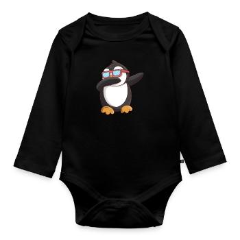 Dabbing Pinguin Kinder - Baby Bio-Langarm-Body - Schwarz - Vorne