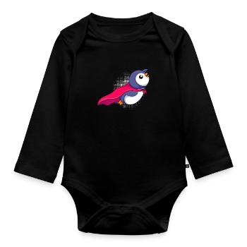 Fliegender Pinguin Super Pinguin Kinder - Baby Bio-Langarm-Body - Schwarz - Vorne