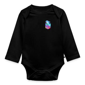 Dauphin en chemise Poche Poitrine Poche Faux Sac - Body Bébé bio manches longues - noir - Devant