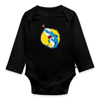 Shark with fear of sharks Shark fear funny shark - Organic Longsleeve Baby Bodysuit - black - Front